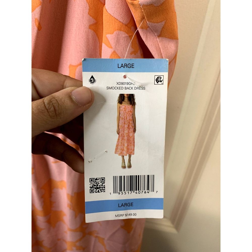 Social Standard/Sanctuary Floral Smocked Pink & Orange Dress Size Large NWT - Picture 3 of 5